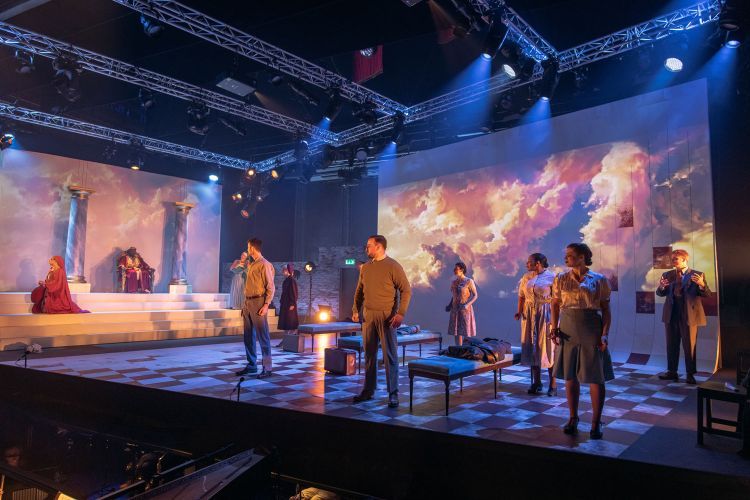 Singers performing on the set of Beginnings: New and Early Opera